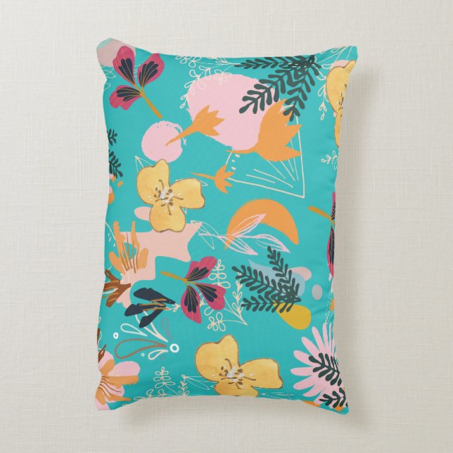 Almofada Decorativa Padrões florais abstrato azuis (Verso(Vertical))