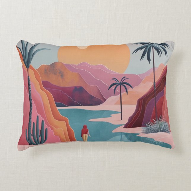 Almofada Decorativa Paisagem Boho Abstrato (18) (Frente)