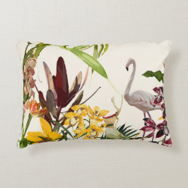 Almofada Decorativa Paisagem botânica tropical com flamingo.