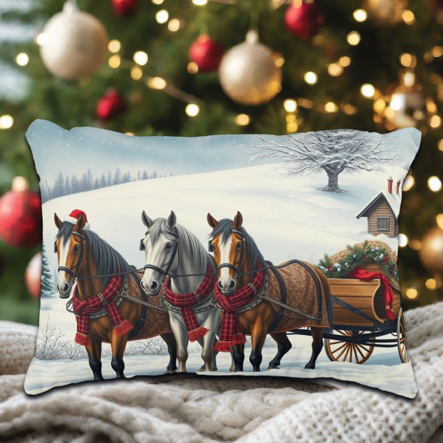 Almofada Decorativa Paisagem de inverno com Cavalos e Cabina (Criador carregado)