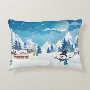 Almofada Decorativa Paisagem de inverno na vila com neve coberta