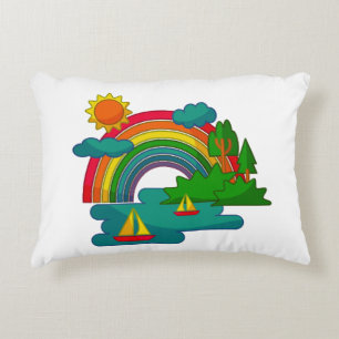 Almofada Decorativa Paisagem de viagem de barco sob nuvens solares e a