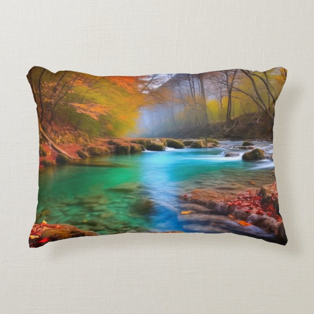 Almofada Decorativa Paisagem do Rio de Outono Tranquilo (Frente)