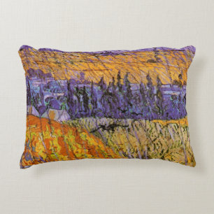 Almofada Decorativa Paisagem em Auvers sob a Chuva de Vincent van Gogh