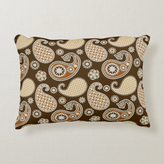 Almofada Decorativa Paisley, Chocolate Brown e Tan (Frente)