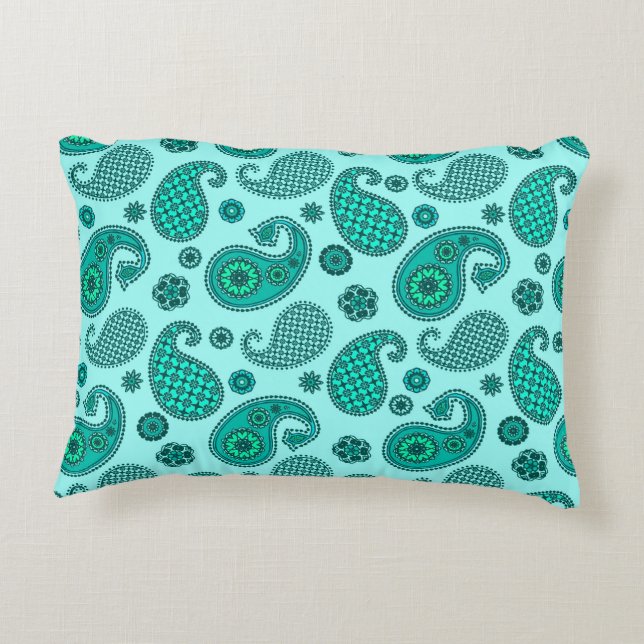 Almofada Decorativa Paisley Pattern, Aqua e Turquoise (Verso)