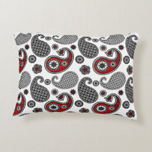 Almofada Decorativa Paisley pattern, Black, White e Red