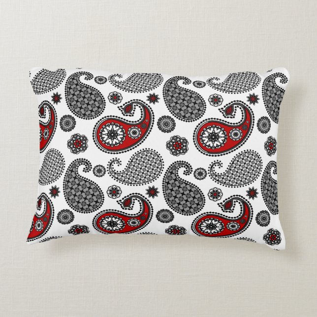 Almofada Decorativa Paisley pattern, Black, White e Red (Verso)