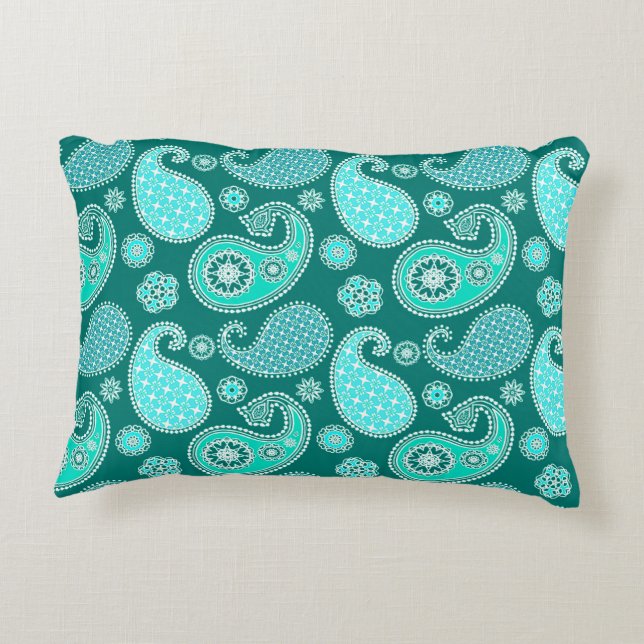 Almofada Decorativa Paisley, Turquesa, Aqua e White (Verso)