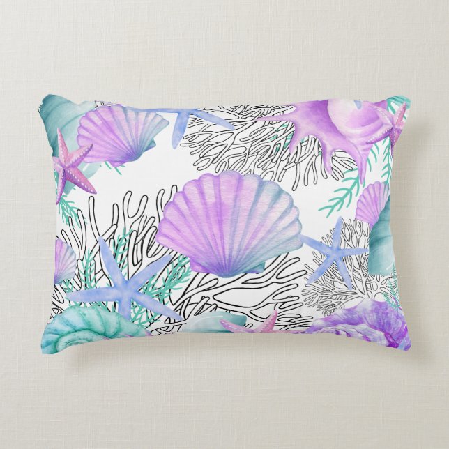 Almofada Decorativa Palha Cor-De-Rosa Púrpura E Capas Brancas (Frente)