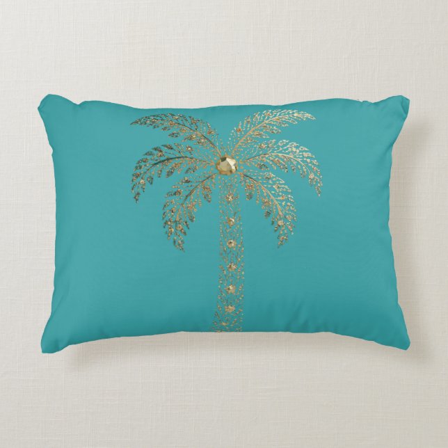 Almofada Decorativa Palmeira Teal Dourada (Frente)