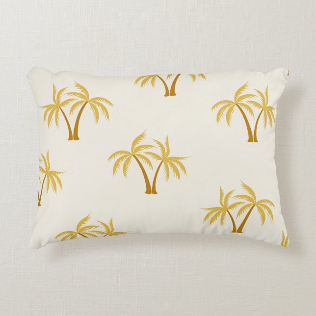 Almofada Decorativa Palmeiras Douradas: Têxtil Tropical. (Frente)