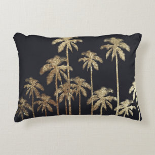 Almofada Decorativa Palmeiras tropicais Dourados glamoroso no preto