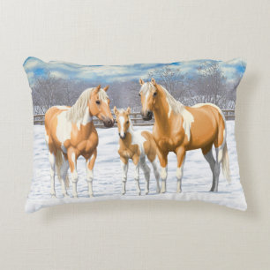 Almofada Decorativa Palomino Pinto Pintar Cavalos Quarto Na Neve