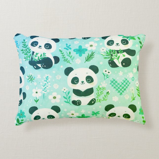 Almofada Decorativa Panda Bear Pattern Green Impressão (Frente)