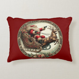 Almofada Decorativa Papai Noel de trenó e renas