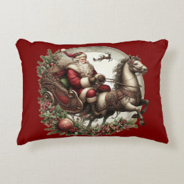 Almofada Decorativa Papai Noel em um trenó e um cavalo