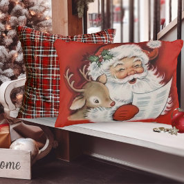 Almofada Decorativa Papais noeis de Vintage com Baby Rudolf Retro Nata
