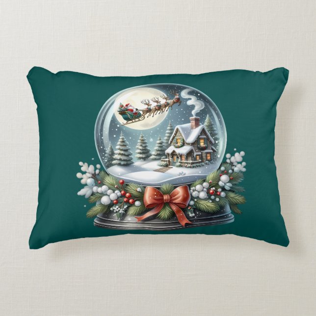 Almofada Decorativa Papais noeis Sleigh Ride in Snow Globe Wonderland (Frente)