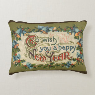 Almofada Decorativa Para Desejar um Feliz Ano Novo, Vintage Vitoriano
