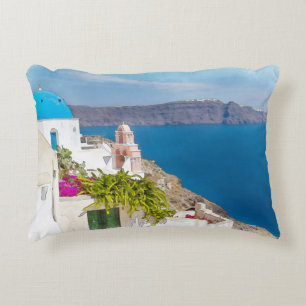 Almofada Decorativa Paraíso Grecian. Pintura da aguarela de Santorini