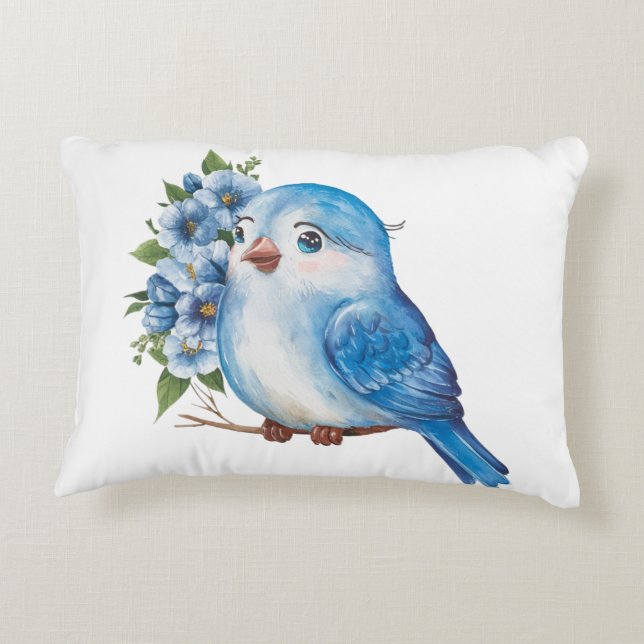 Almofada Decorativa Pássaro Azul com Flores (Verso)