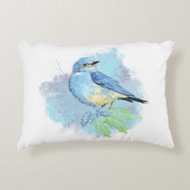 Almofada Decorativa Pássaro Azul de Jardim Arte Bonito Azul Aquarela