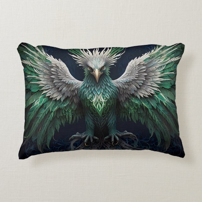 Almofada Decorativa Pássaro Majestoso Verde e Branco da Phoenix (Frente)