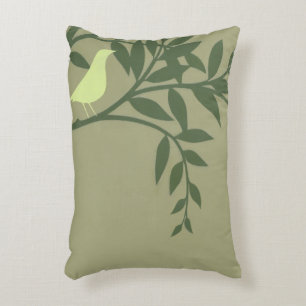 Almofada Decorativa Pássaro Verde Empoleirado no Ramo Verde