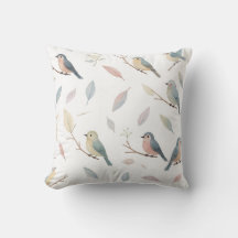 Almofada Decorativa Pássaros e Folhas Pastel Inspi