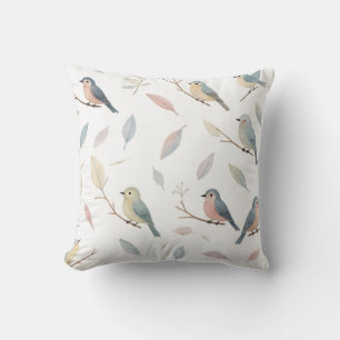 Almofada Decorativa Pássaros e Folhas Pastel Inspi