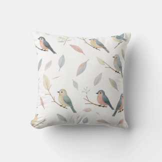 Almofada Decorativa Pássaros e Folhas Pastel Inspi