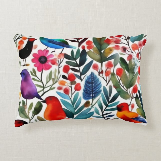 Almofada Decorativa Pássaros florais coloridos (Frente)