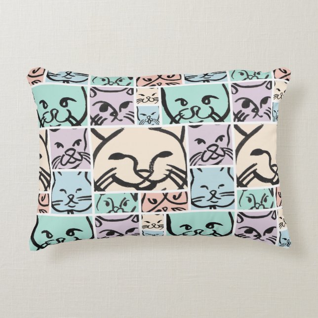 Almofada Decorativa Pastel Cat Faces (Frente)