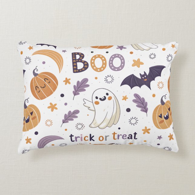 Almofada Decorativa Pastel Halloween Accent Pillow – Cute Ghosts & Pum (Frente)
