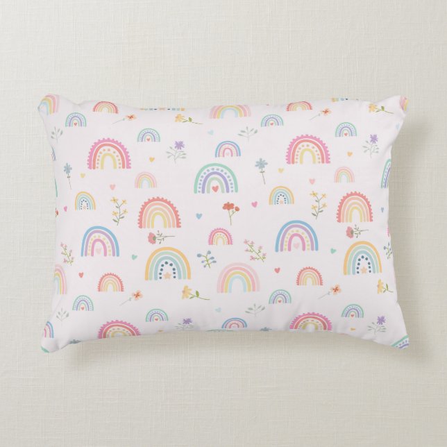 Almofada Decorativa Pastel Rainbows Girly Wildflower & Hearts (Frente)