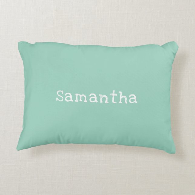 Almofada Decorativa Pastel Teal Green Stripe Name (Verso)