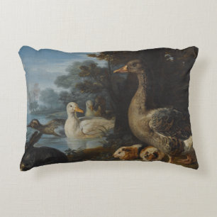 Almofada Decorativa Patos pintados e um coelho em uma paisagem flutuad