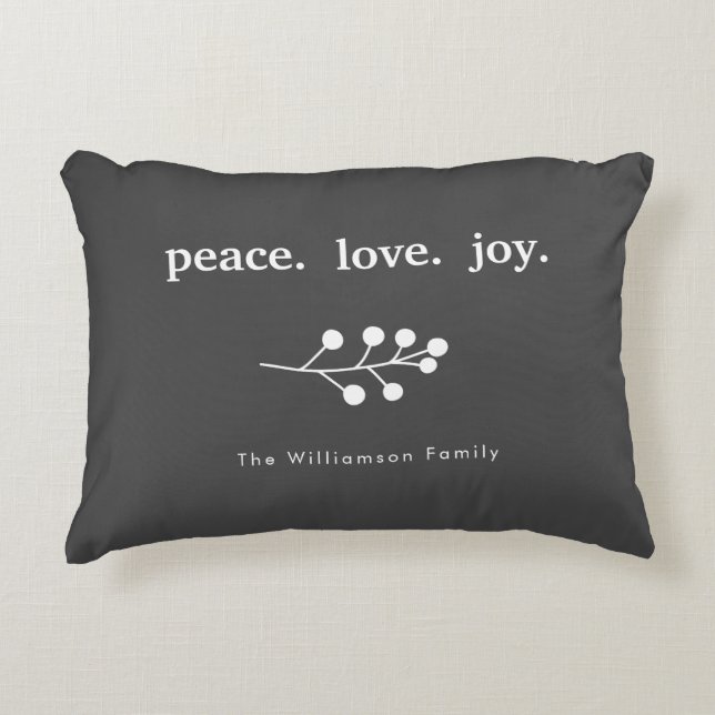 Almofada Decorativa Paz Amor Joy Holly Berries Natal (Frente)