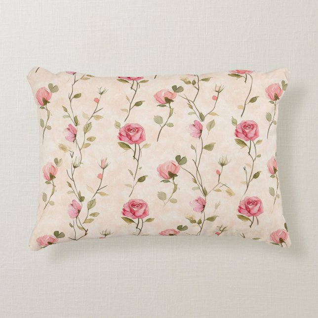 Almofada Decorativa Peach Cream Rosas Rosa Floral (Frente)