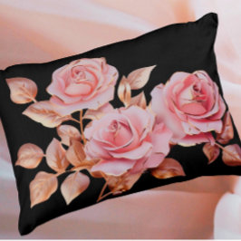 Almofada Decorativa Peach Pink Gold Roses on Black