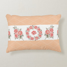 Almofada Decorativa Peach quadrados e Rosas