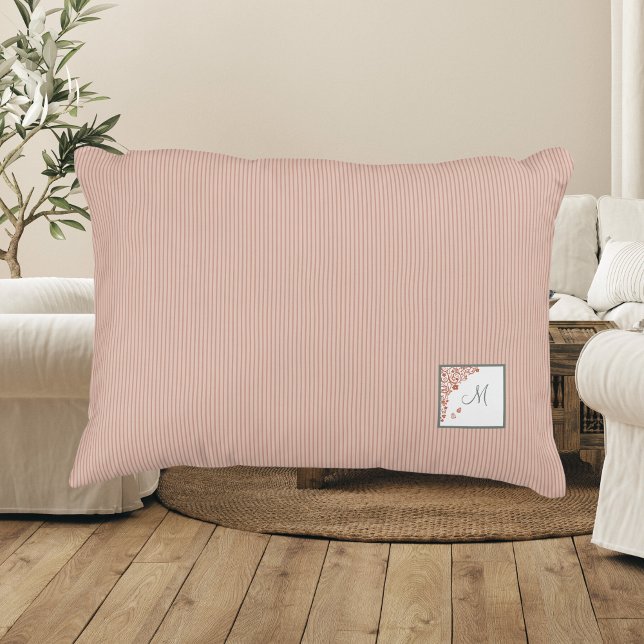 Almofada Decorativa Peach Stripe Terracotta Butterfly Script Monograma (Criador carregado)