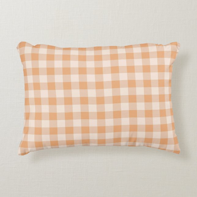 Almofada Decorativa Peach White Checkered Gingham Patterno (Frente)
