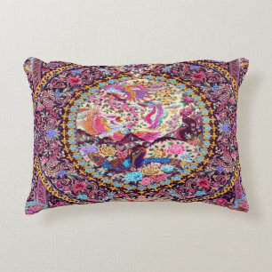 Almofada Decorativa Peacock Flor Persa Azul Dourado Roxo