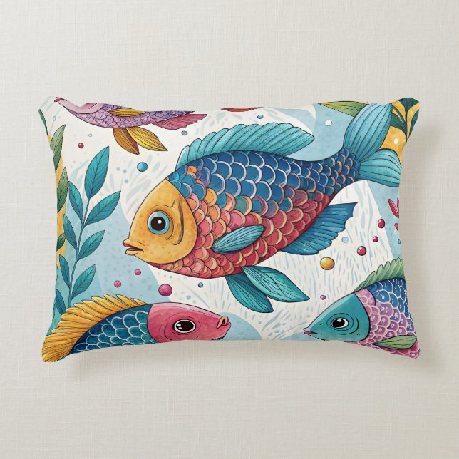 Almofada Decorativa Peixe-arco-íris submarino (Frente)