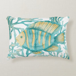 Almofada Decorativa Peixe de Aguarela Listrado de Azul-Verde