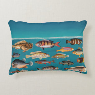 Almofada Decorativa Peixes Coloridos Sob Água Do Oceano Azul