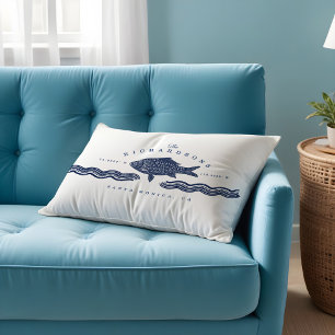 Almofada Decorativa Peixes De Estilos Enchidos, Ondas E Coordenadas Oc