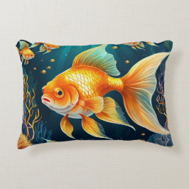 Almofada Decorativa Peixes Dourados submarinos